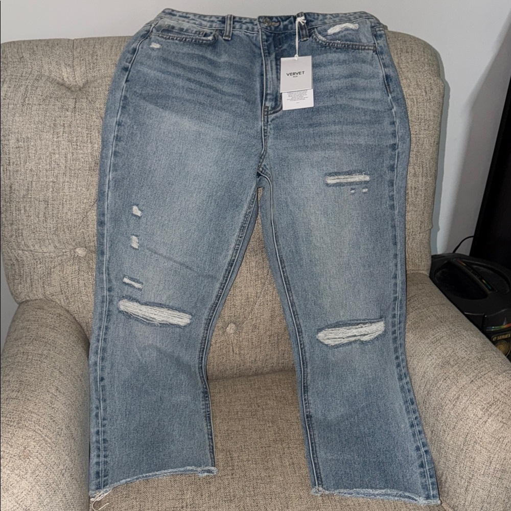 VERVET BY FLYING MONKEY Light Blue Distressed Ankle Jeans